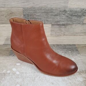 Sofft Nina Womens Booties Sz‎ 10 M Saddle Tan Leather Side Zip Wedge Ankle Boots